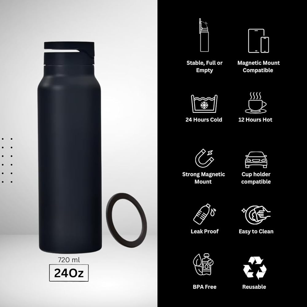 Insulated Water Bottle with Magnetic Phone Holder | Stainless Steel Tumbler