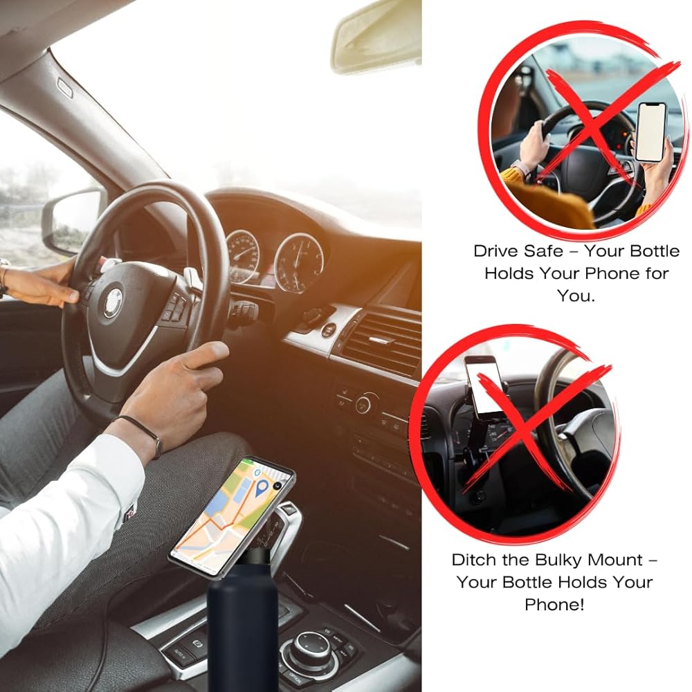 Insulated Water Bottle with Magnetic Phone Holder | Stainless Steel Tumbler