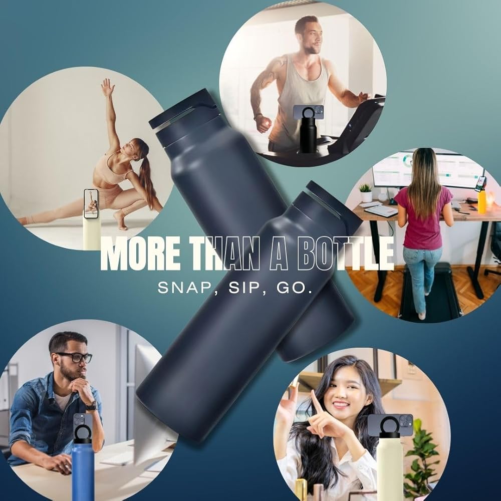 Insulated Water Bottle with Magnetic Phone Holder | Stainless Steel Tumbler
