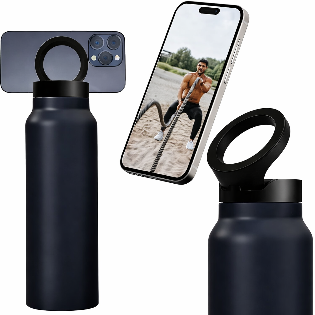 Insulated Water Bottle with Magnetic Phone Holder | Stainless Steel Tumbler