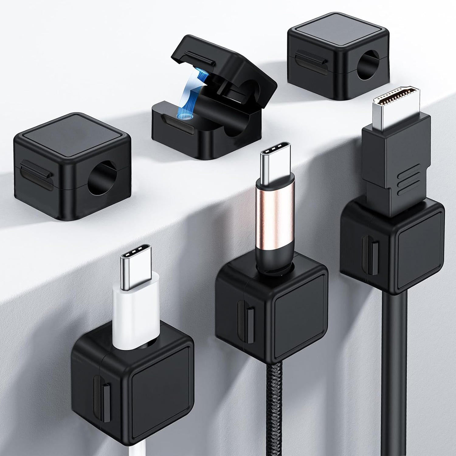 Magnetic Cable Organizer Clips – 6 Pack Desk Cord Holder